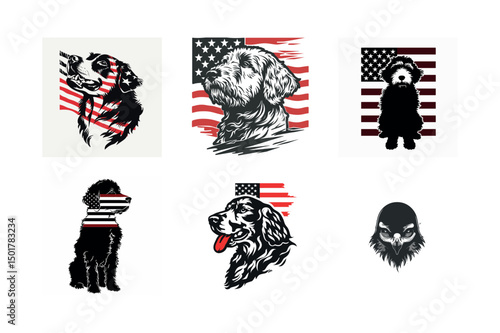 Patriotic dog and eagle illustrations set