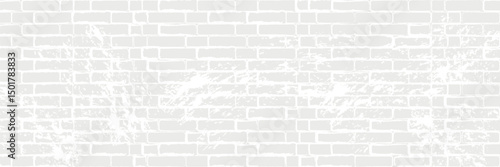 white brick wall, painted stone masonry pattern and concrete and white paint splashes, grunge background