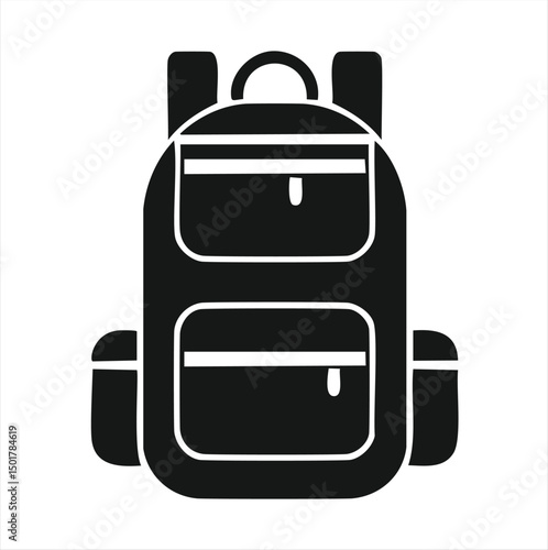 Black silhouette backpack icon travel bag design
