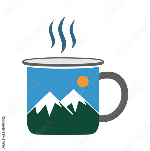Hot drink mug mountain scene camping coffee tea
