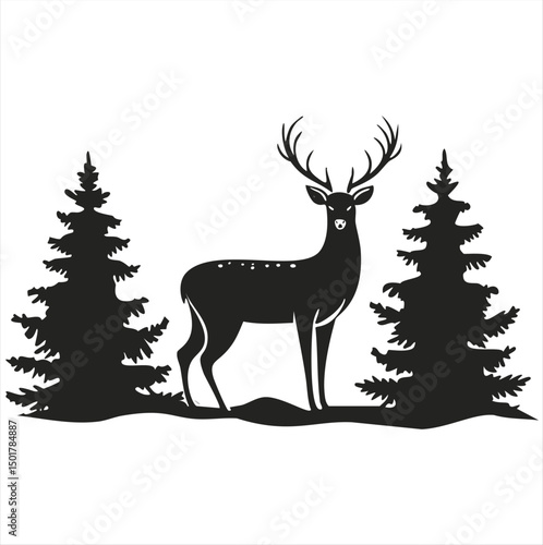 Majestic deer in winter forest silhouette