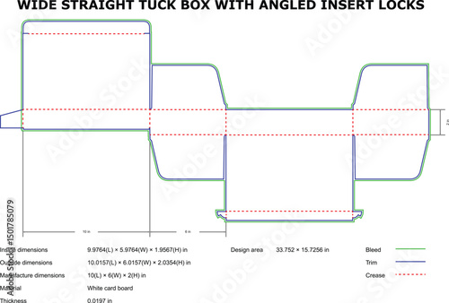 Detailed vector illustration of a wide straight tuck box packaging template layout