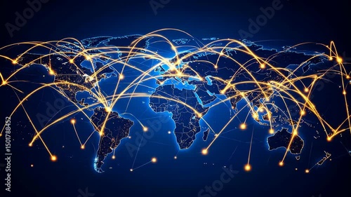 Global network map with illuminated city lights