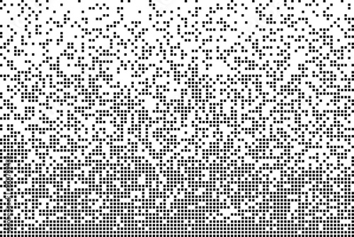 Pixel disintegration background. Halftone effect with small squares and particles. Pixel disintegration effect. Dispersed dotted pattern, decay effect. Vector