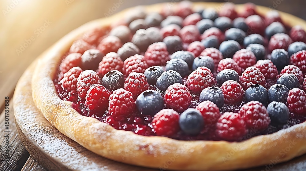 Berry tart, summer dessert, wooden table Berry tart, summer dessert, wooden table
