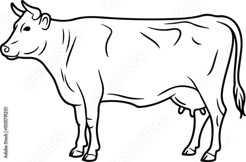 Cow silhouette and line art vector illustration.
