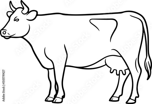 Cow silhouette and line art vector illustration.