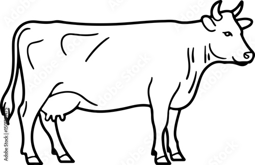 Cow silhouette and line art vector illustration.