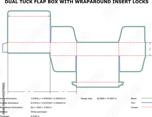 Dual tuck flap box packaging design template with wraparound insert locks