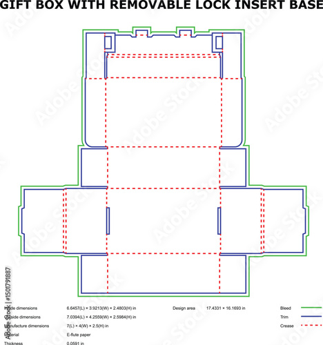 Gift box design template removable lock insert base