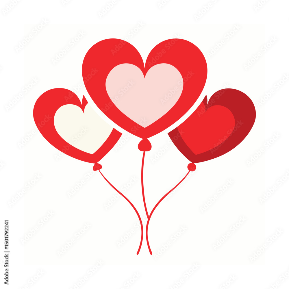 Three red heart shaped balloons with white background perfect for valentine's day Three red heart shaped balloons with white background perfect for valentine's day