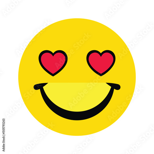 Smiling emoji face with hearts expressing love and affection for social media or digital design