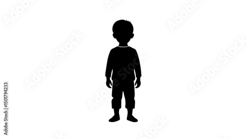 Silhouetted child standing confidently in an empty space during twilight, showcasing innocence and curiosity in a minimalist style
