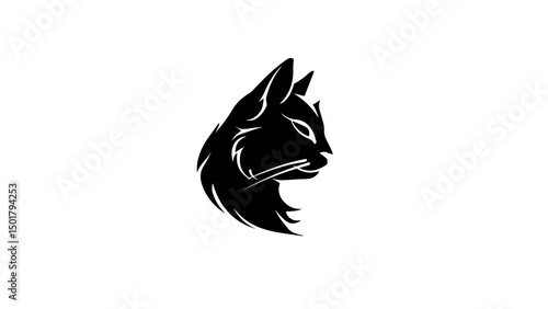 A striking black cat silhouette emerges against a minimalistic backdrop, showcasing the contours of its head and ears