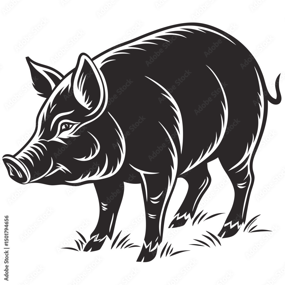 Fototapeta premium Wild boar vector illustration art featuring a black silhouette of the wild mammal