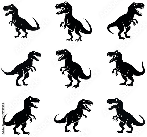 Black T-Rex Dinosaur Silhouettes Bundle – Vector Prehistoric Icons Set