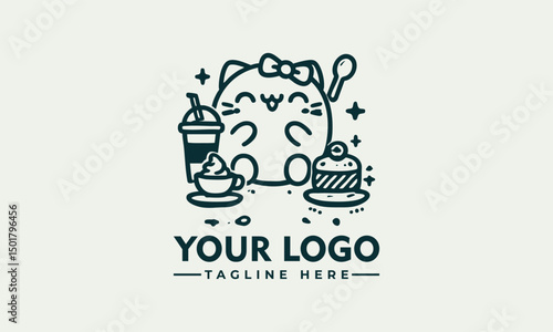 Cute chibi cartoon cat character with sparkling star eyes and adorable expression in kawaii illustration. Character concept
