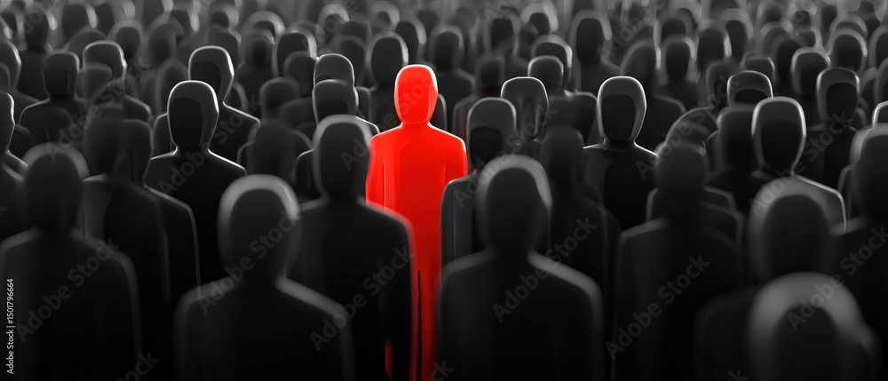 Obraz premium Single red figure stands out in a crowd.