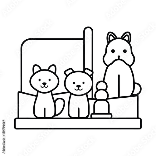 outline of playful animal toys in waiting room