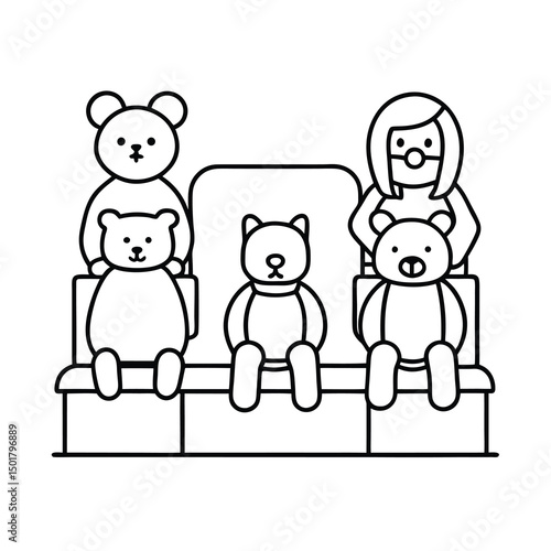 outline of playful animal toys in waiting room