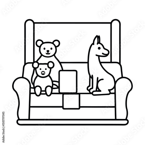 outline of playful animal toys in waiting room