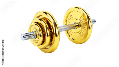 Gold dumbbell weights isolated on transparent background
