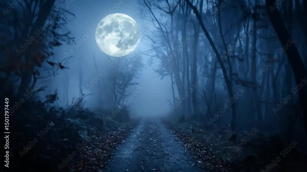 Misty Forest Path Under Full Moon Misty Forest Path Under Full Moon