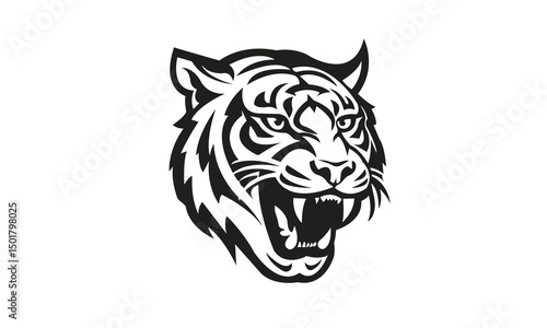 Fierce tiger head stylized black and white illustration vector