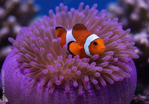 Clownfish in Purple Sea Anemone