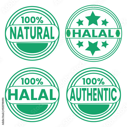 halal authentic natural green badges, halal certification badge, authentic green seal icon, natural product label , green eco-friendly badge set