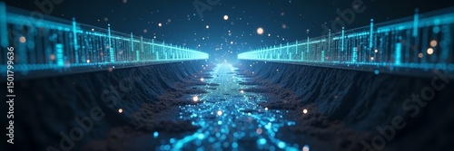 Hero Background For Tech Website – Collapsed Digital Bridge With Disrupted Glowing Data Stream, Ideal For Breach Alert Visuals And Infrastructure Failure Topics