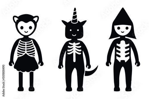 Set of halloween kids costumes children in funny