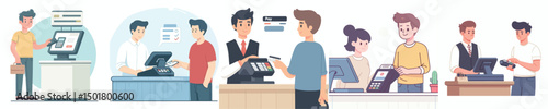 vector of buyer paying at cashier