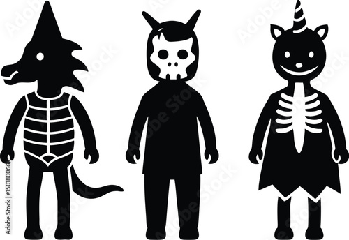 Set of Halloween kids costumes children in funny