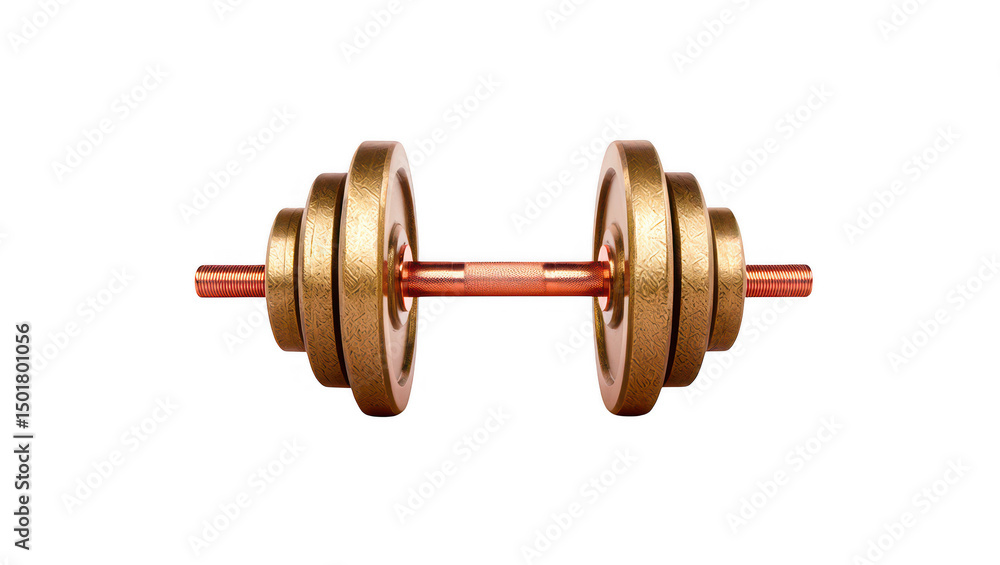 Fototapeta premium Gold dumbbell with copper barbell isolated on transparent background