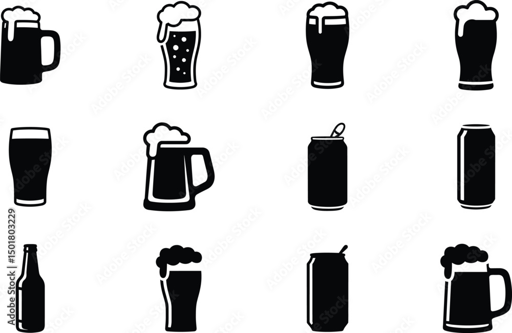 Fototapeta premium Drinks, Glass, Bottle, Alcohol, Beverage - Bar Icons