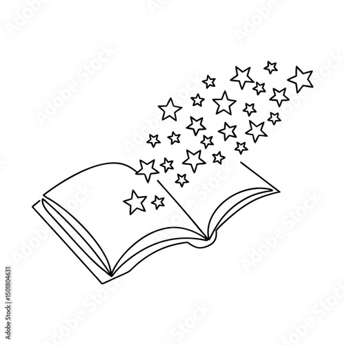 Open book symbol with emerging stars illustrating knowledge learning and education