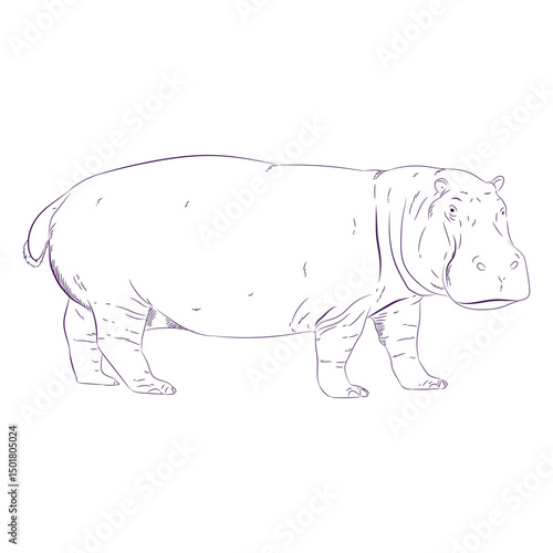 Wild animal hippo hand drawn