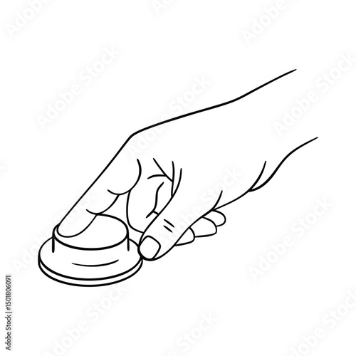 A hand pressing a button outline illustration ready to be pressed black and white design