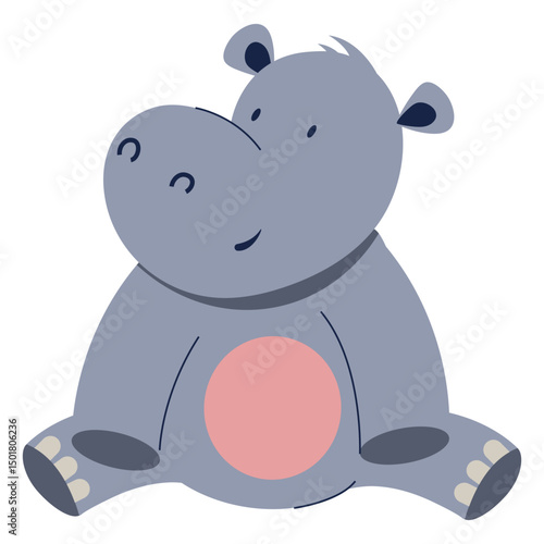 Cute hippopotamus animal flat
