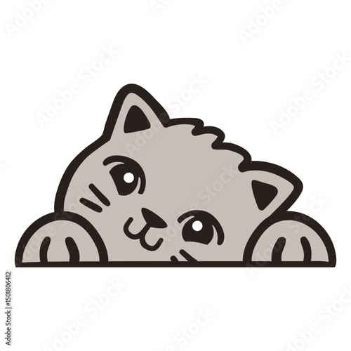 Peekaboo cute grey cat flat