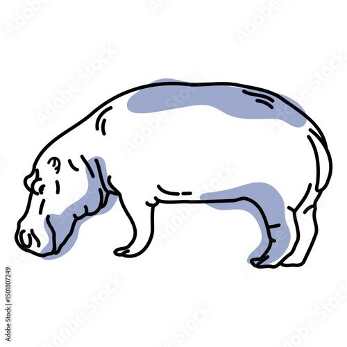 Semi colored color stroke hippo