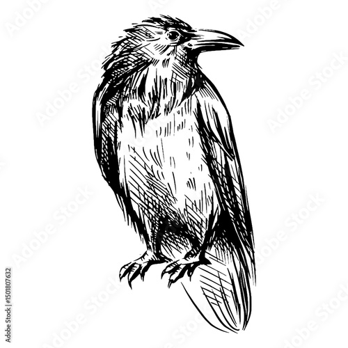 Raven bird hand drawn 