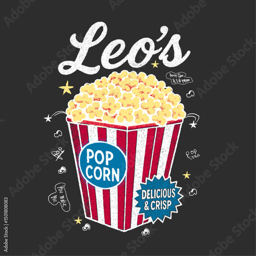 vintage retro popcorn illustration in vector. delicious & crisp food graphics. food fashion graphics. pop corn graphics art. popcorn t-shirt design.