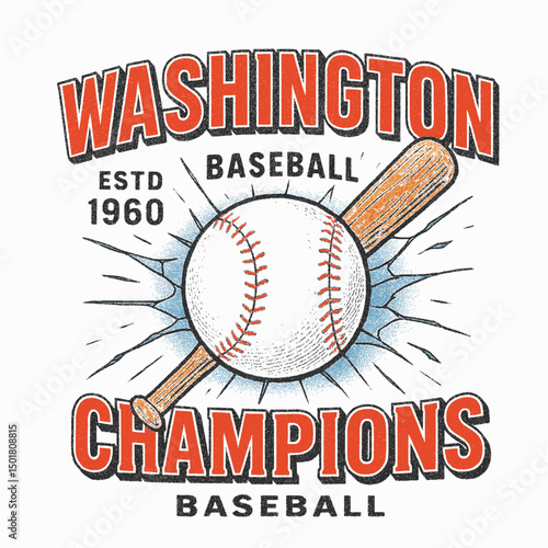 Washington Baseball Champions team. sports vinatge graphics. vintage baseball t-shirt design. Chicago T-shirt Design, baseball sports graphics. college typograpy text print.
