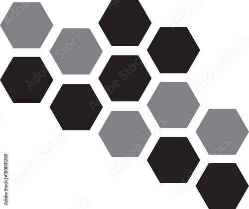 Grayscale Geometric Honeycomb Pattern with Polygonal Tiles – Futuristic Vector Art for Layouts and Wall Designs


