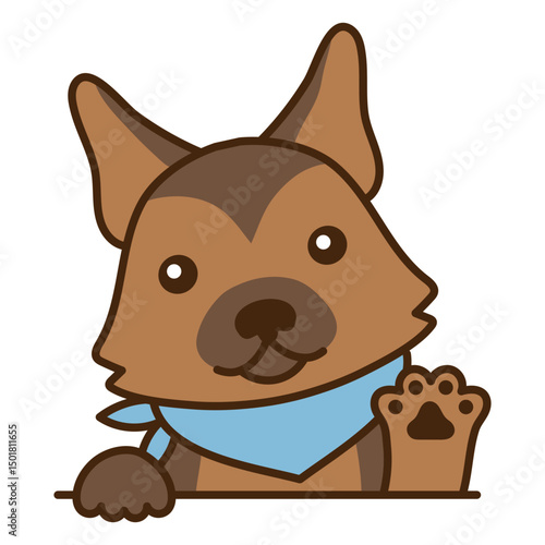 Brown dog wearing a blue bandana