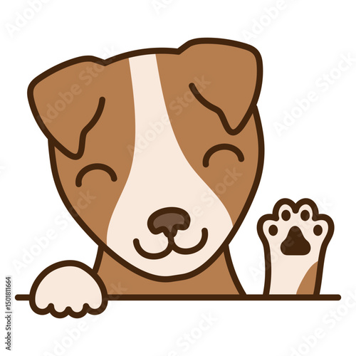 Brown and white dog with paws up