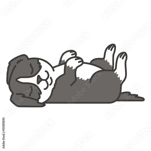 Black and white image of a dog laying down