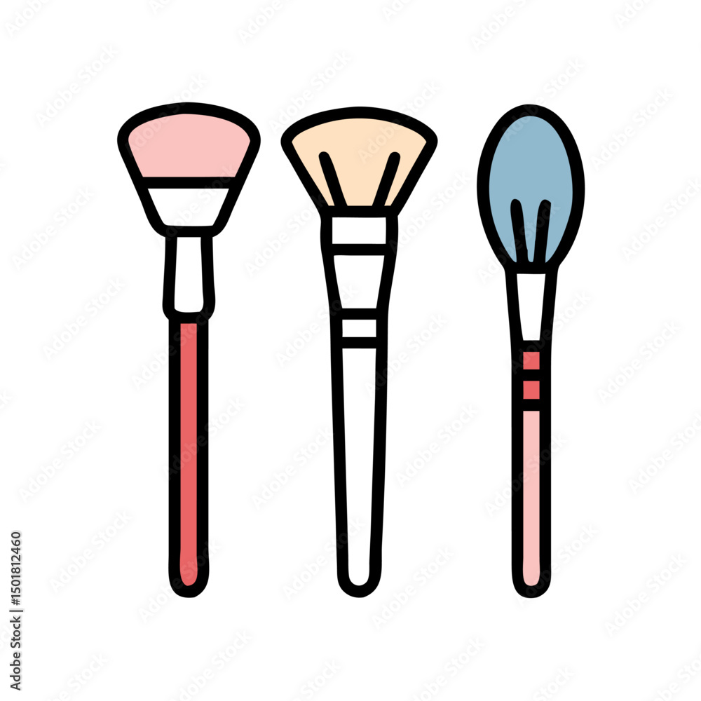 Full Face Cosmetic Beauty Brush Tools vector Set – Contour, Highlight, Blush & Powder 
